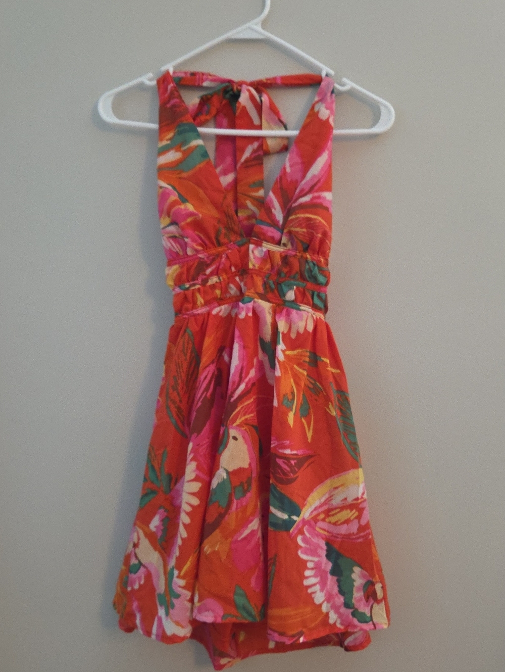 Crystal SKY Bright Floral Halter Dress - Orange Pink Tropical